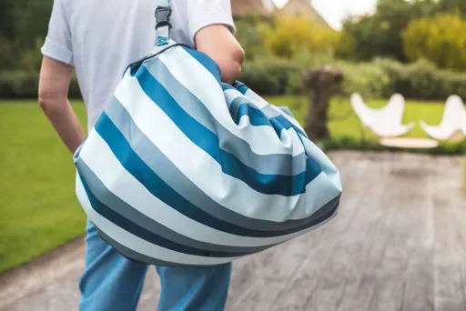 Play&Go Spielzeugsack, Spielzeugkorb, Spielzeug aufbewahrungstasche - Draussen, Farbe: Blau/grüne Streifen