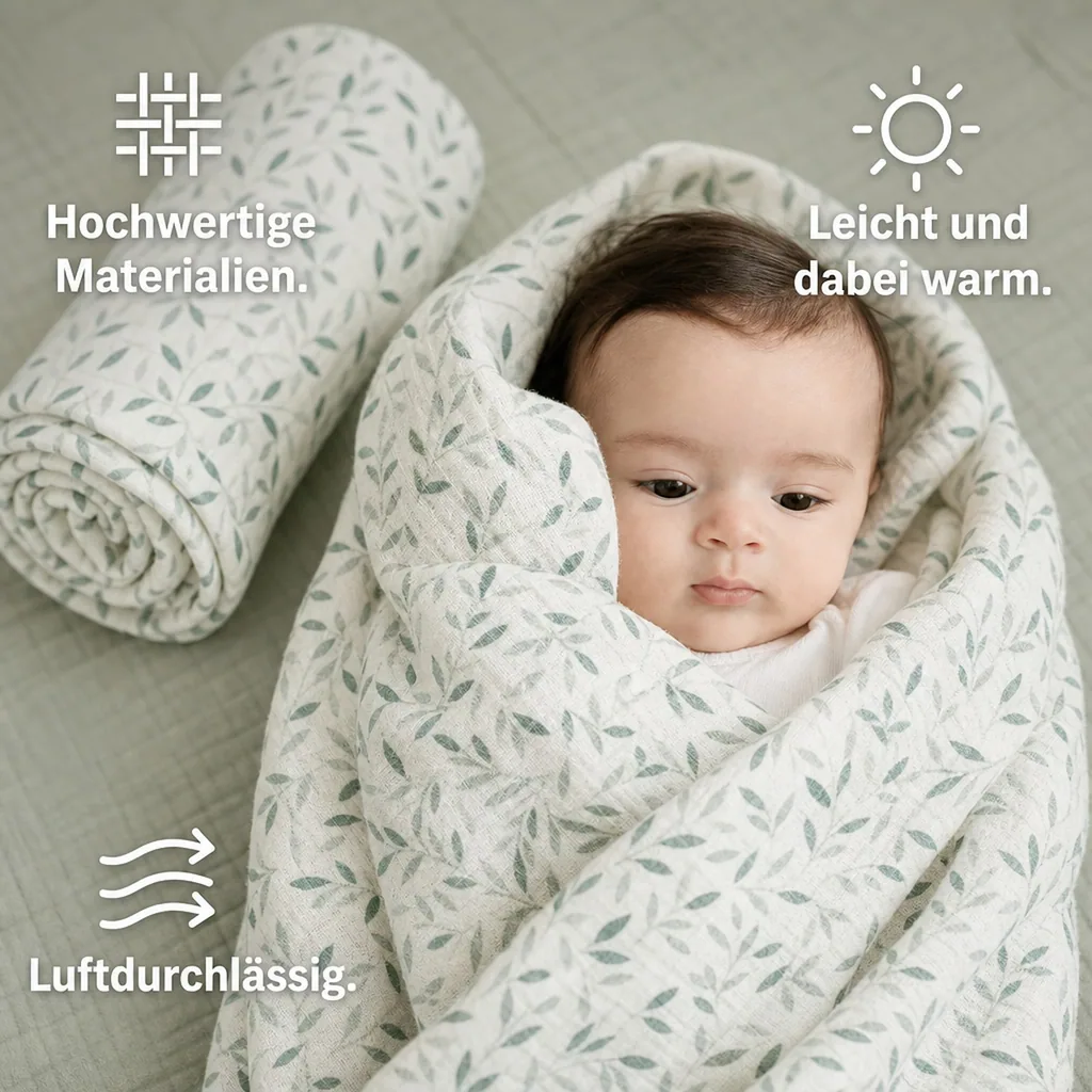 Cam Cam Muslin Babydecke "Green Leaves" grüne Blätter