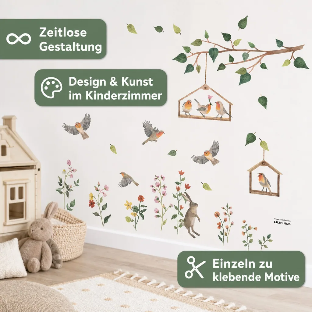 Lilipinso Wandsticker M Rotkehlchen im Vogelhaus