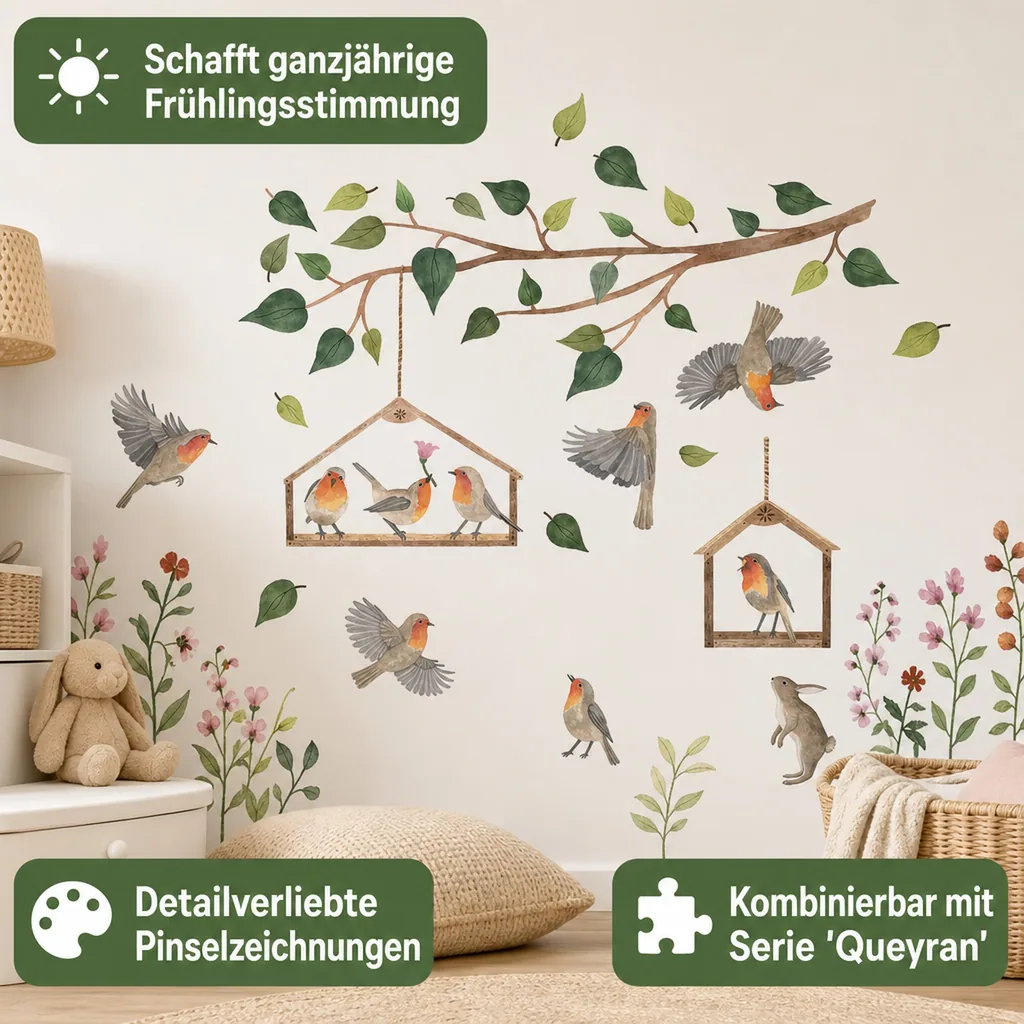 Lilipinso Wandsticker M Rotkehlchen im Vogelhaus