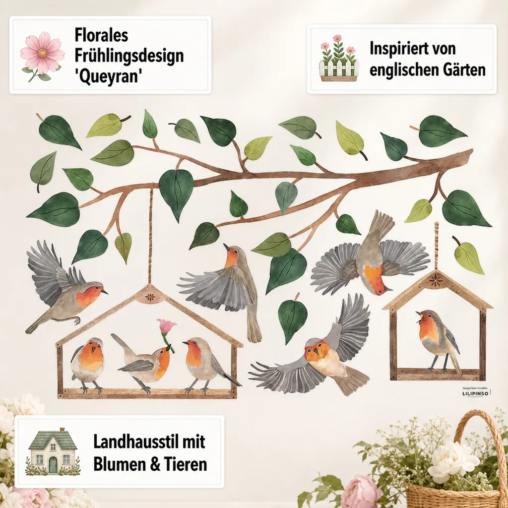 Lilipinso Wandsticker M Rotkehlchen im Vogelhaus