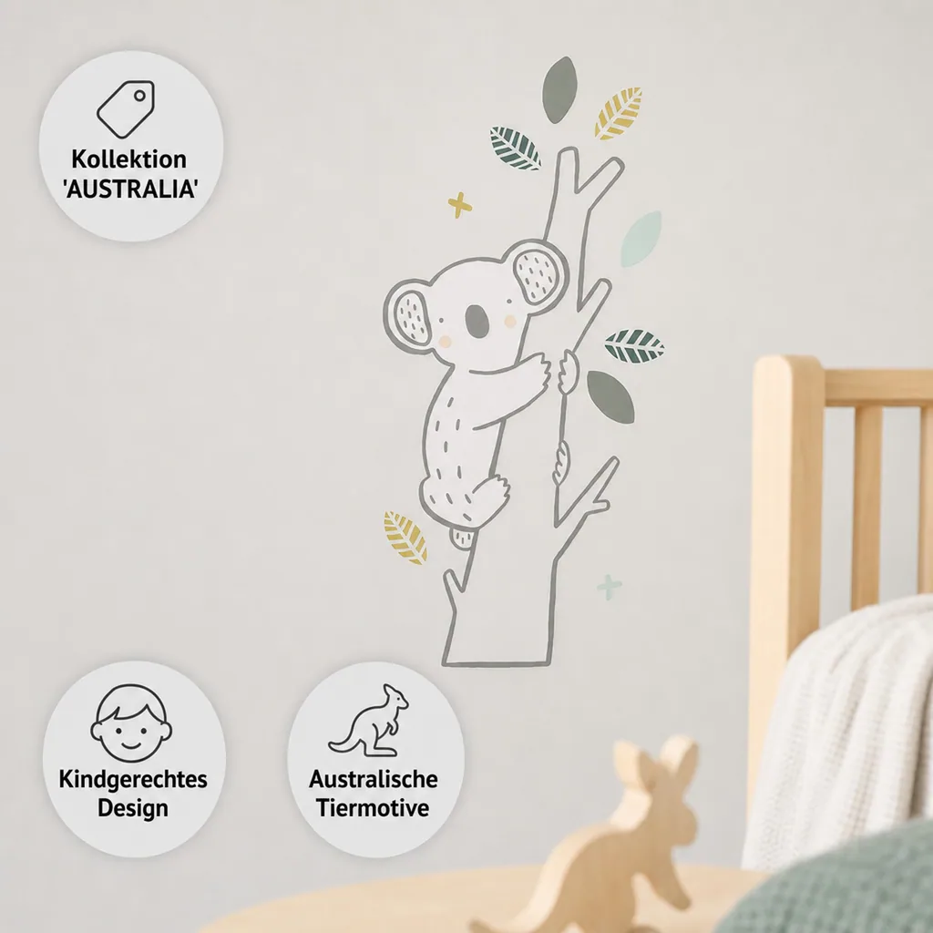 Lilipinso Wandsticker XL Kleiner Koala auf Ast grau grün