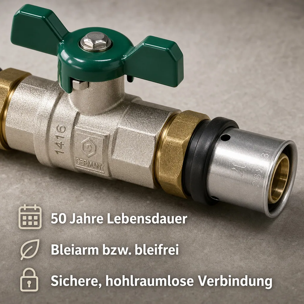 Kugelhahn Pressfitting, grün, Flügelgriff, 26 x 3