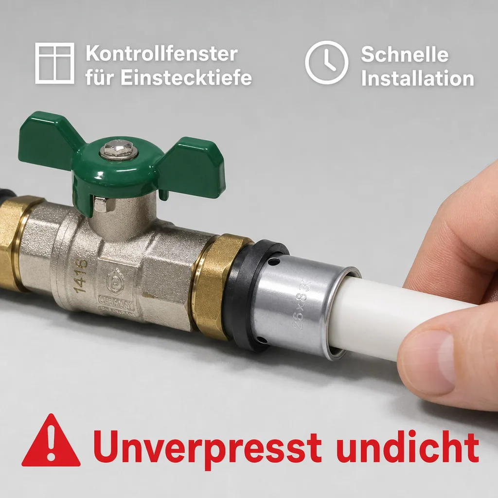 Kugelhahn Pressfitting, grün, Flügelgriff, 26 x 3