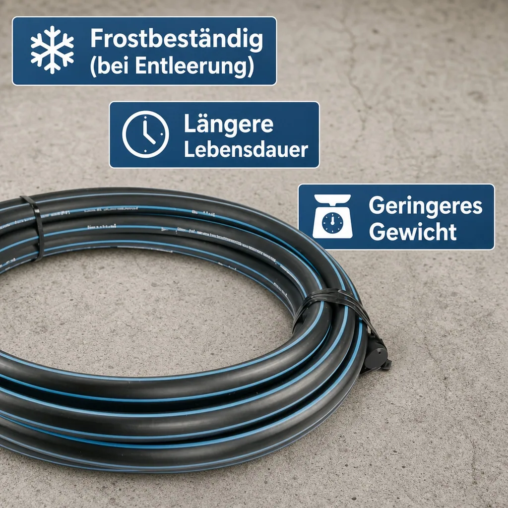 PE80 Rohr, 25mm Wasserrohr, PE Druckrohr, 1m, Schwarz/Blau