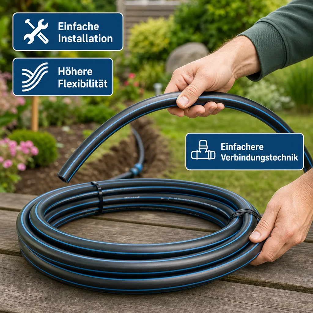PE80 Rohr, 25mm Wasserrohr, PE Druckrohr, 1m, Schwarz/Blau