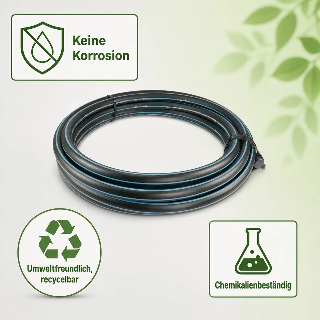 PE80 Rohr, 25mm Wasserrohr, PE Druckrohr, 1m, Schwarz/Blau