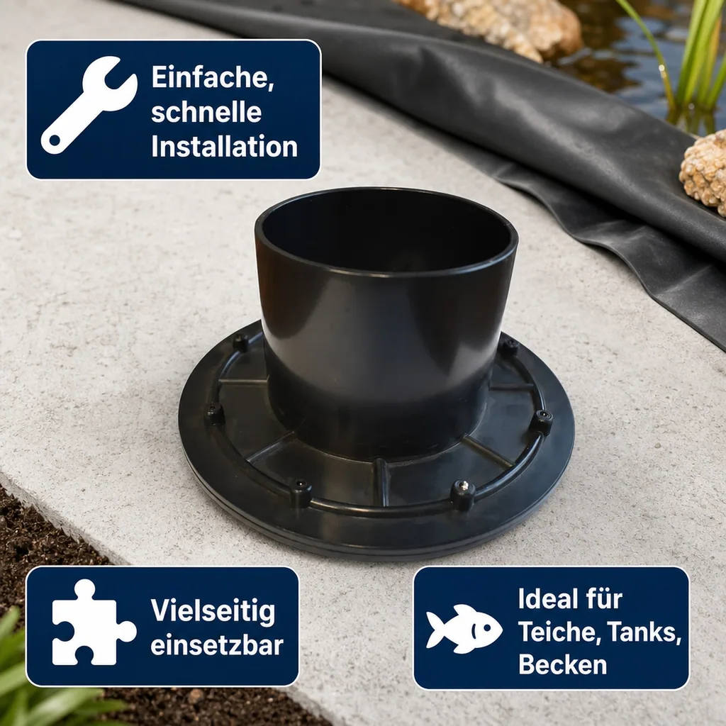 Folienflansch 90mm, Tankdurchführung, Teichdurchführung