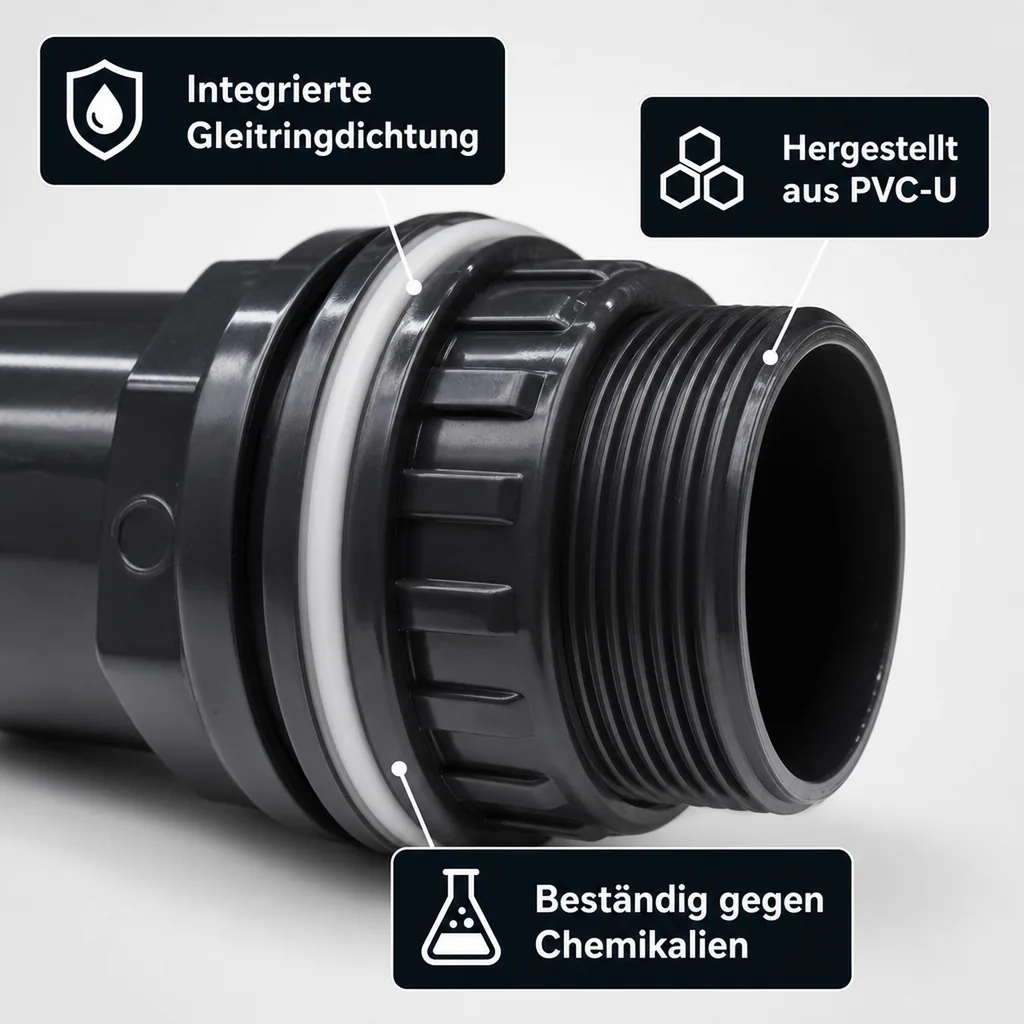 PVC Durchführung, Klebemuffe, Klebestutzen, PN10