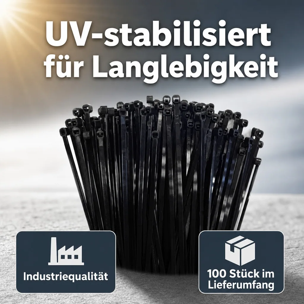 100 Kabelbinder 200x4,8mm schwarz (UV-stabilisiert) PA6.6