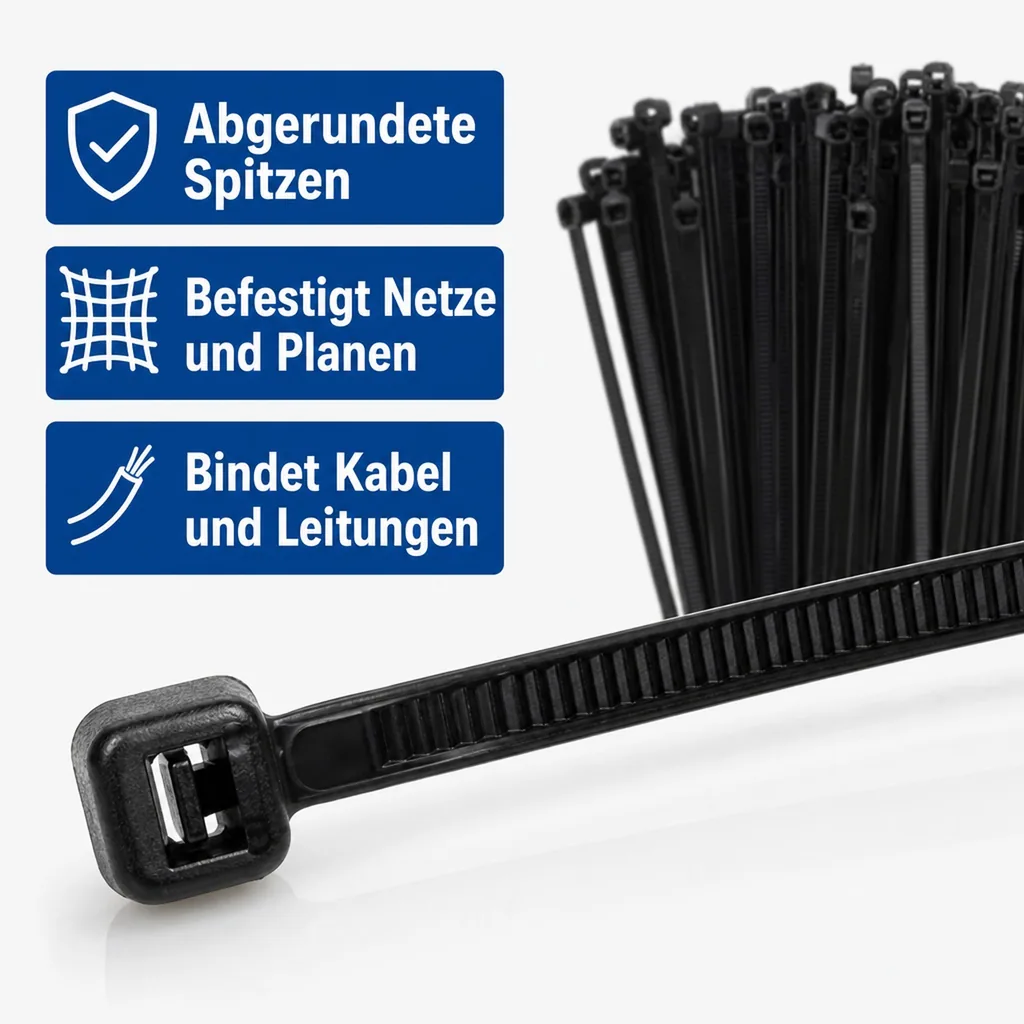 100 Kabelbinder 200x4,8mm schwarz (UV-stabilisiert) PA6.6
