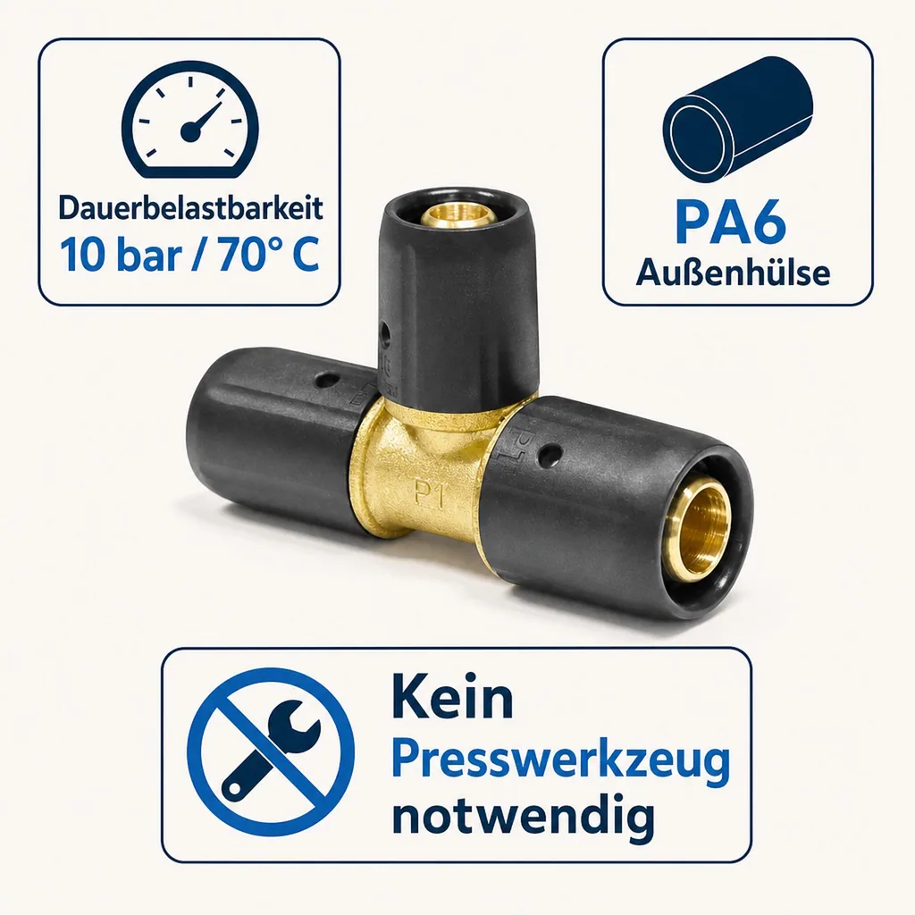 Steckverbinder 16mm, T-Stück Steckfitting, reduziert, Heizungsrohr, 20mm