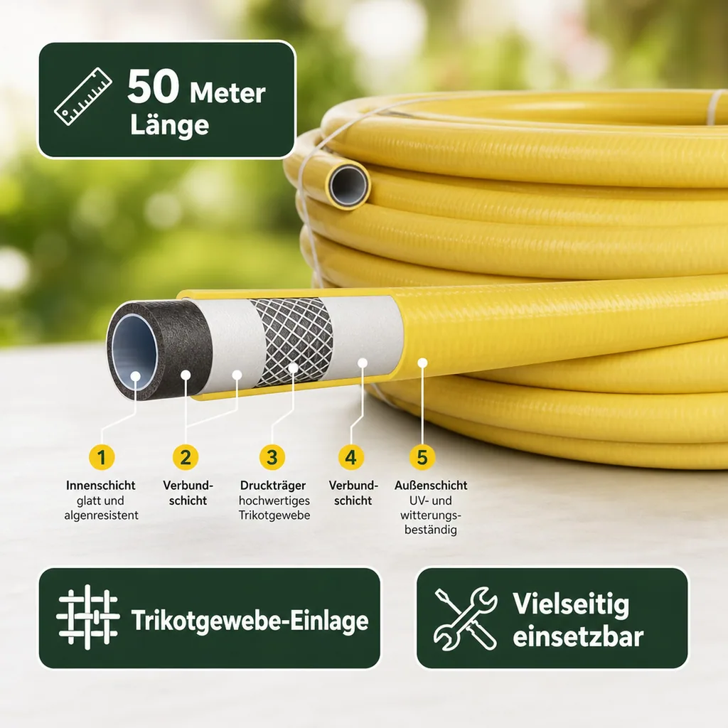 Gartenschlauch 50m, Wasserschlauch, flexibel, Profi Qualität