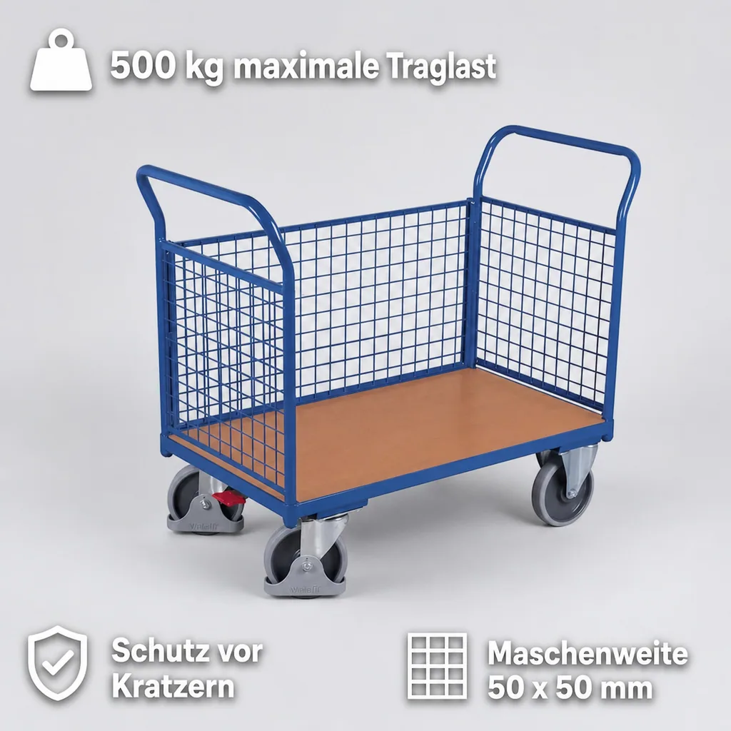 Drahtgitterwagen, Dreiwandwagen 500 kg, Typ XL, EasySTOP