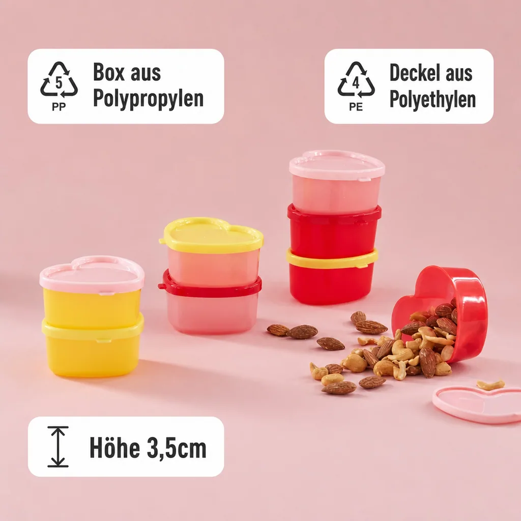 RICE Lebensmittel box - Herzform, 8 Stück in einem Netz, Kunststoff