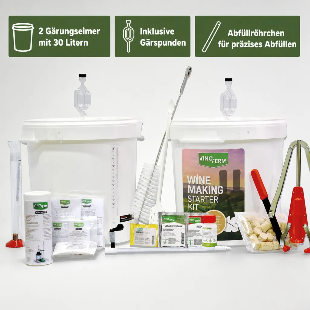 Wein selber machen Set, Rotwein & Fruchtwein selber herstellen Set - Startpaket MAXI mit Anleitung, Sprache der Anleitung: Deutsch