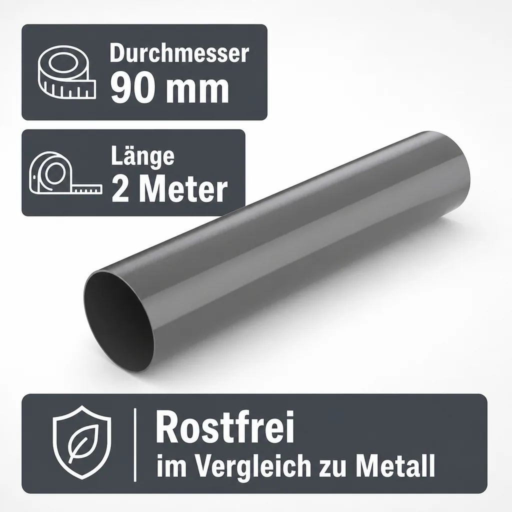 Fallrohr 90, 2m, graphit, Regenrohr System 90