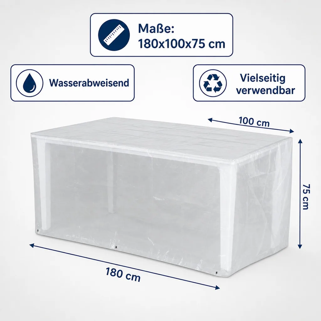 Gartenmöbel Abdeckung Rechteckig Transparent, Tisch Schutzhülle 180x100x75cm