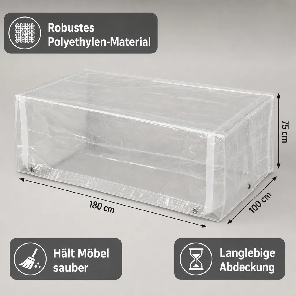 Gartenmöbel Abdeckung Rechteckig Transparent, Tisch Schutzhülle 180x100x75cm