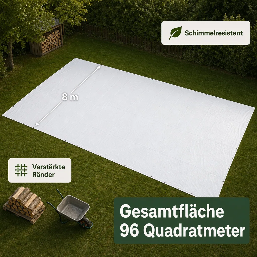 Abdeckplane 280 g/m², 8 x 12 (96m²), weiss, wasserdicht, reißfest, Gewebeplane