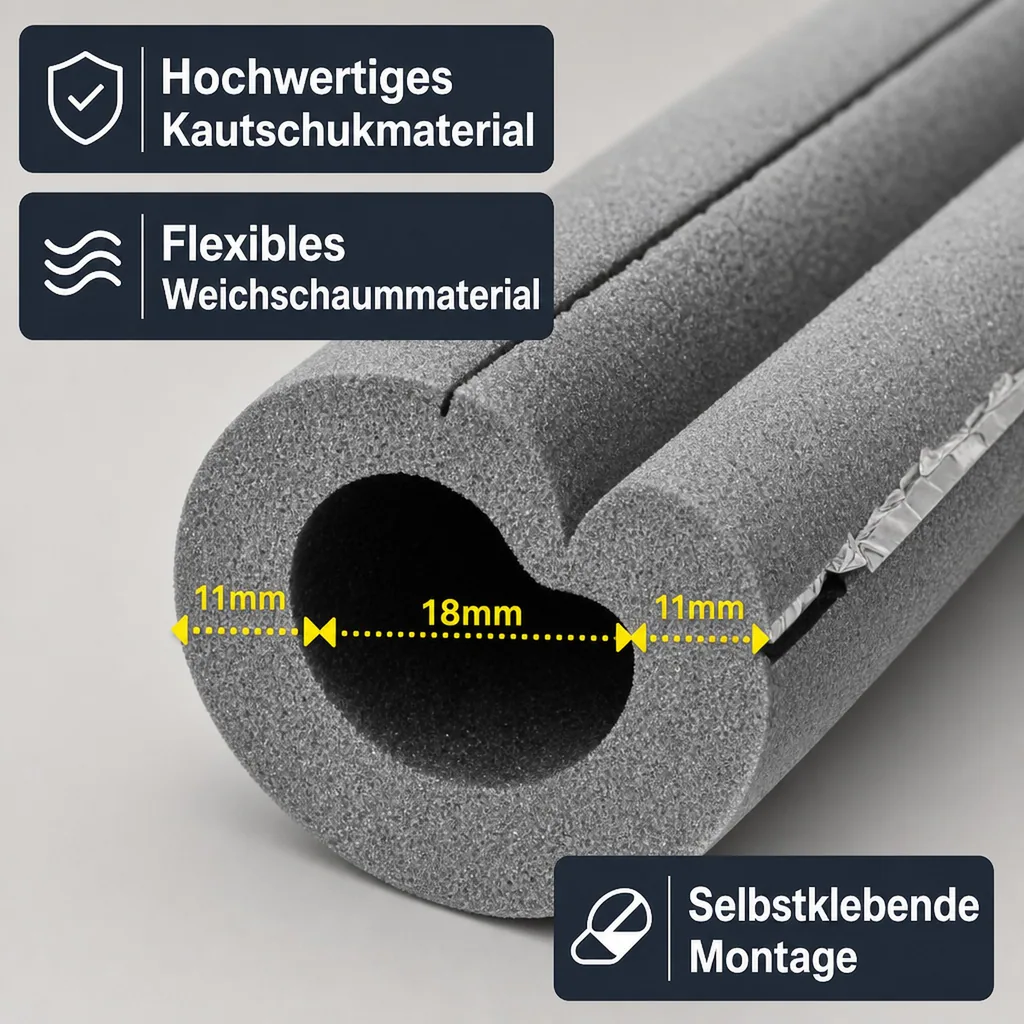 Rohrisolierung Kautschuk selbstklebend, 18mm, 2m, GEG 50% Dämmung