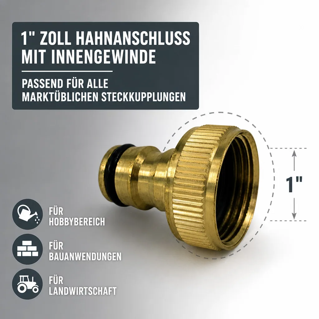 Messing Stecksystem 1" Zoll Hahn-Anschluss m. IG