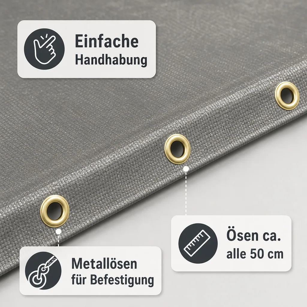 Abdeckplane 280 g/m², 5x8 (40m²), grau, wasserdicht, reißfest, UV-stabil