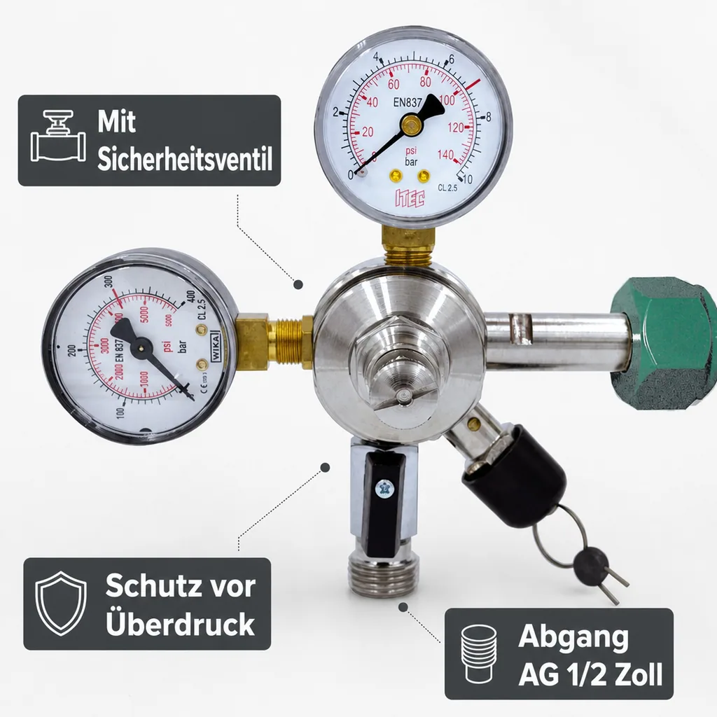Druckminderer, Druckregler, Druckreduzierventil - Stickstoff (N2), 1-leitig, Ausführung: 7 bar