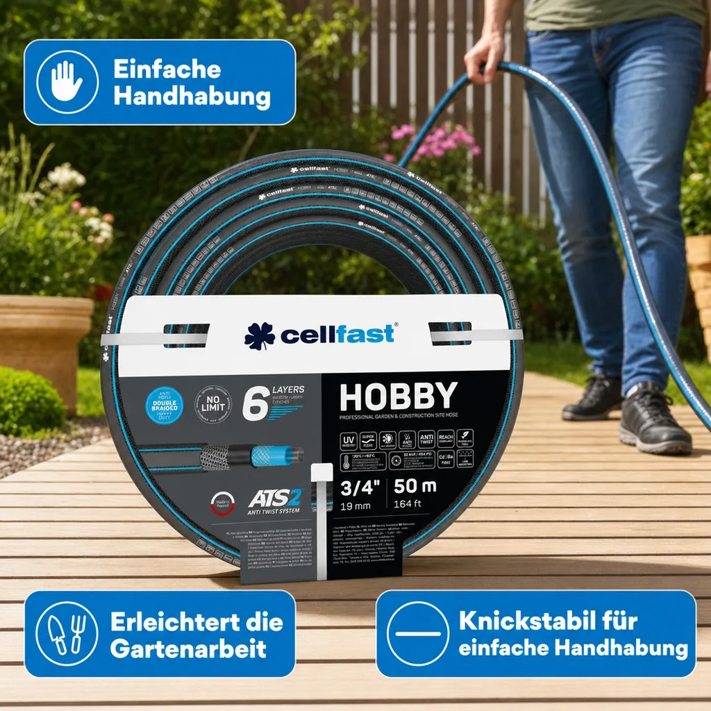 Gartenschlauch 3/4 Zoll 50m, lebensmittelecht, flexibel und knickfrei