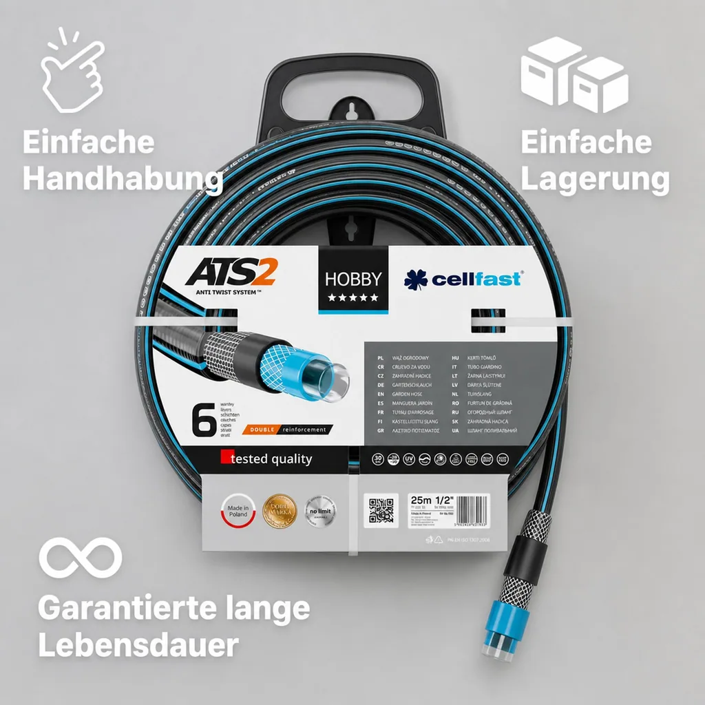 Gartenschlauch 25m, 1 Zoll, Flexibel, Lebensmittelecht, Premium