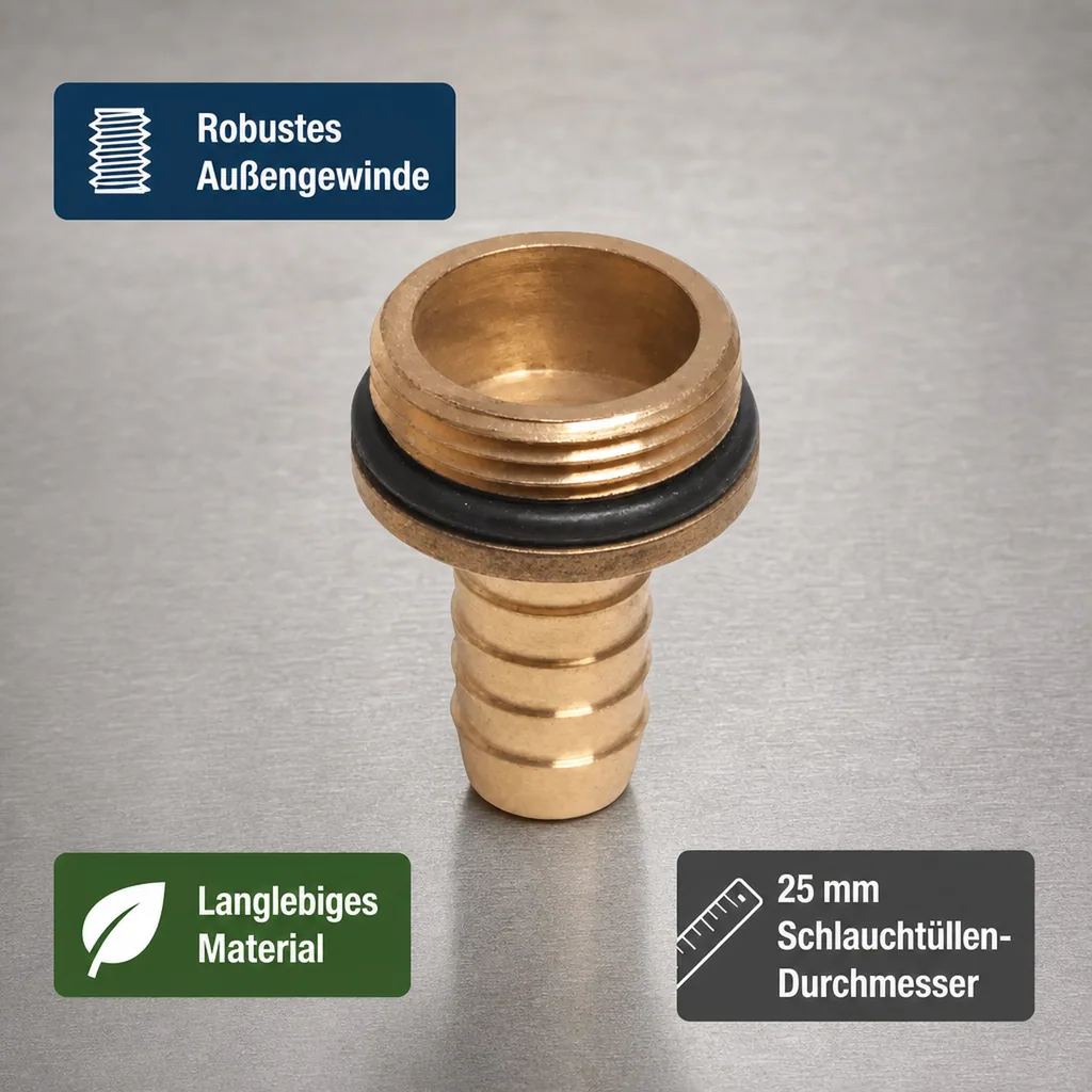 Messing Schlauchtülle mit O-Ring  1" AG x 25 mm Tülle
