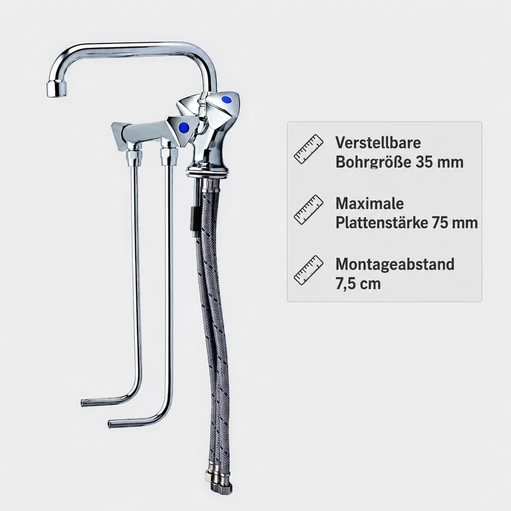 Wasserhahn, Küchenarmatur, Wasserarmatur - Mischbatterie für 2 Becken, Niederdruck