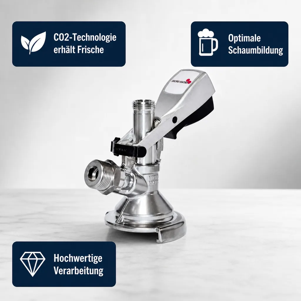 Zapfkopf, Keg Anschluss - Micro Matic Flach - Kelleranstich mit Edelstahl-Stößel 