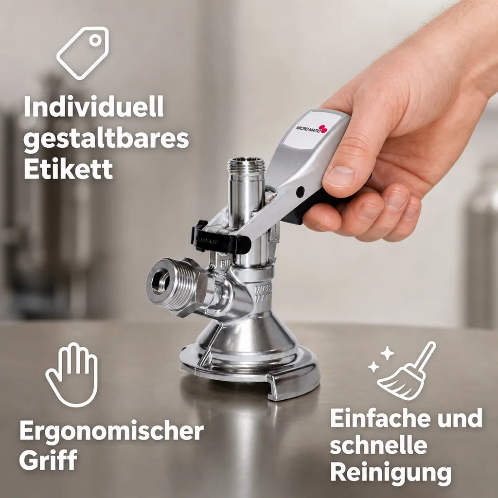Zapfkopf, Keg Anschluss - Micro Matic Flach - Kelleranstich mit Edelstahl-Stößel 