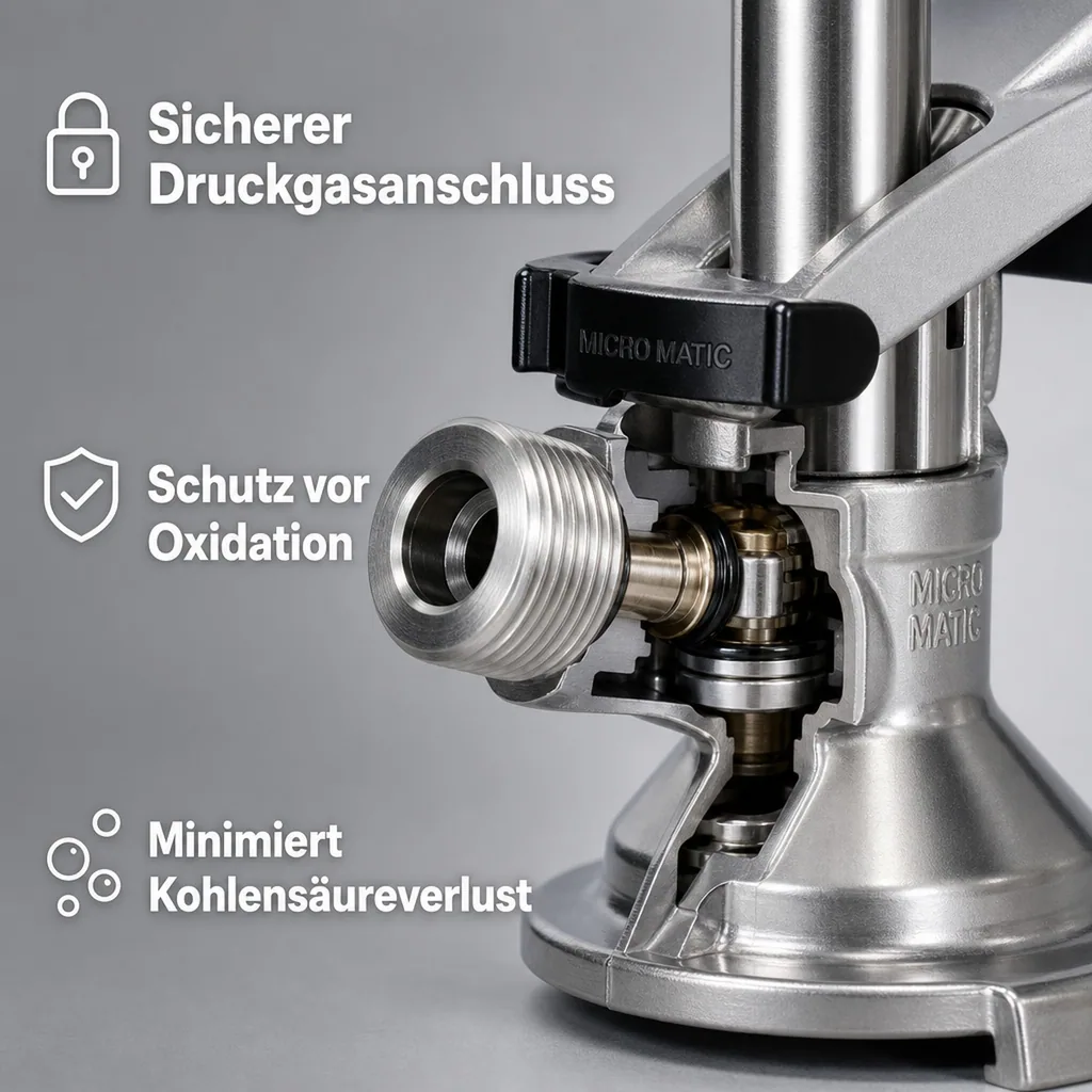 Zapfkopf, Keg Anschluss - Micro Matic Flach - Kelleranstich mit Edelstahl-Stößel 