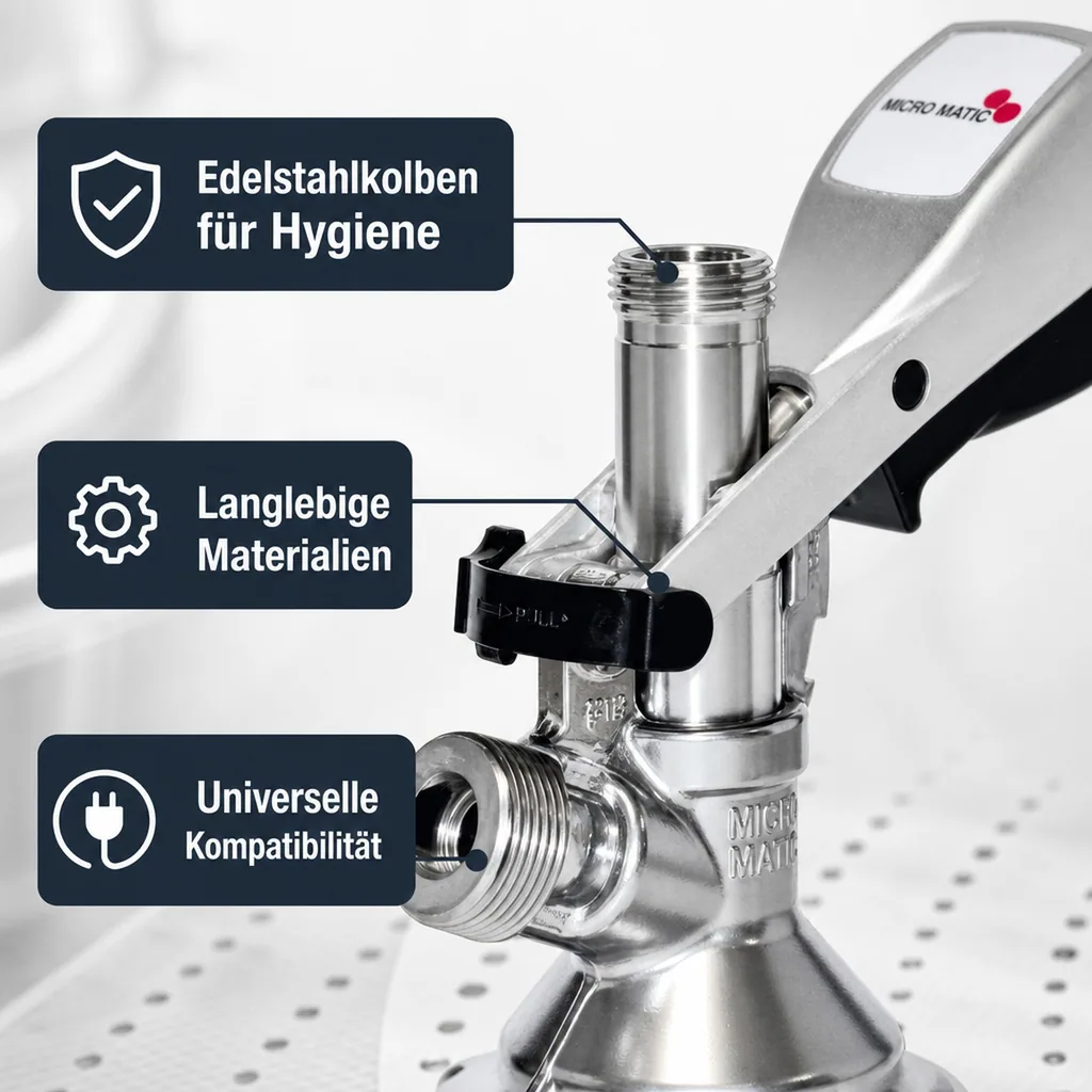 Zapfkopf, Keg Anschluss - Micro Matic Flach - Kelleranstich mit Edelstahl-Stößel 