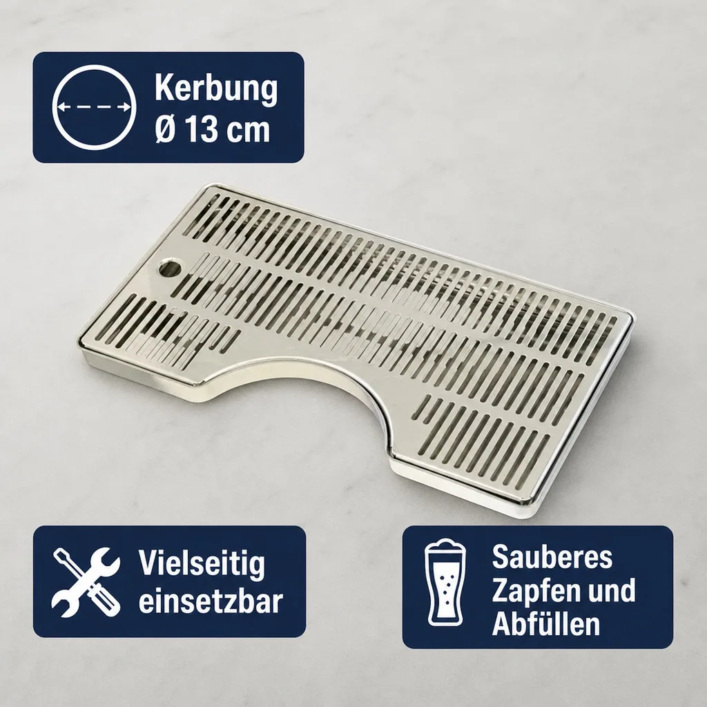 Tropfblech, Abtropfblech, Tropfschale - mit Kerbung, Edelstahl, 400 x 220 x 20 mm