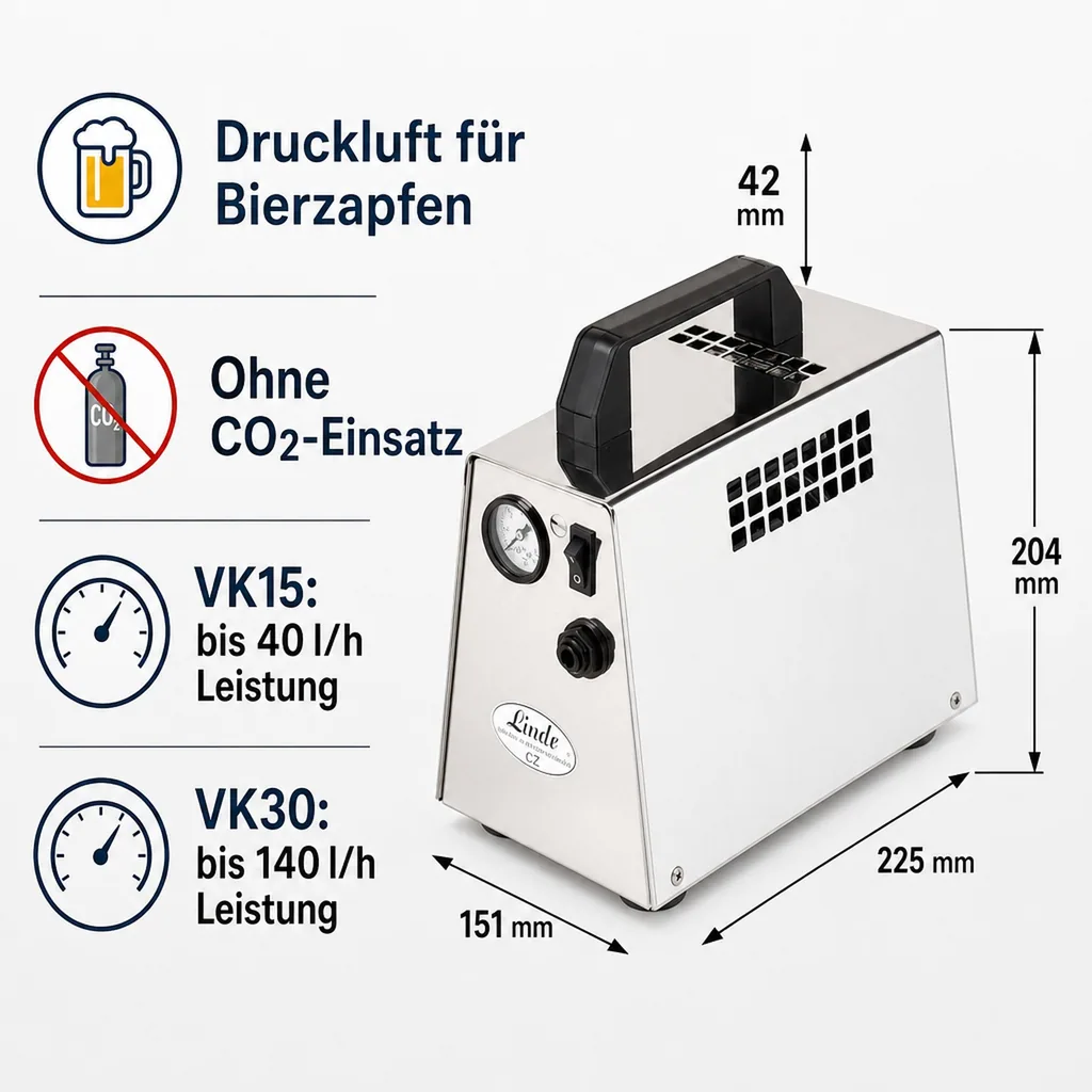 Druckluft Kompressor, Mini Kompressor, Luftkompressor - VK15 / VK30, für Bierzapfen ohne CO2, Model: Mini-Kompressor VK15
