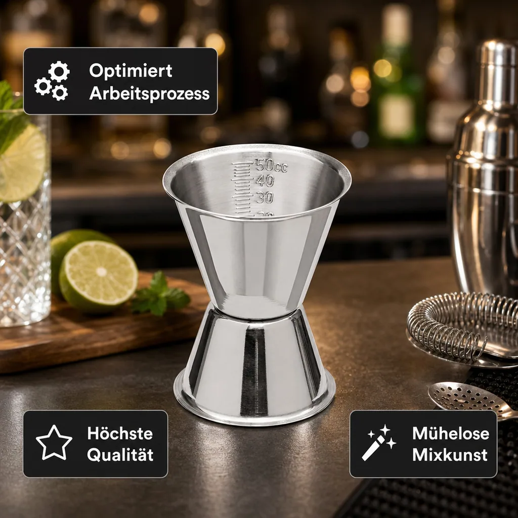 Jigger, Cocktail Messbecher mit Innenskalierung, 30/50ml