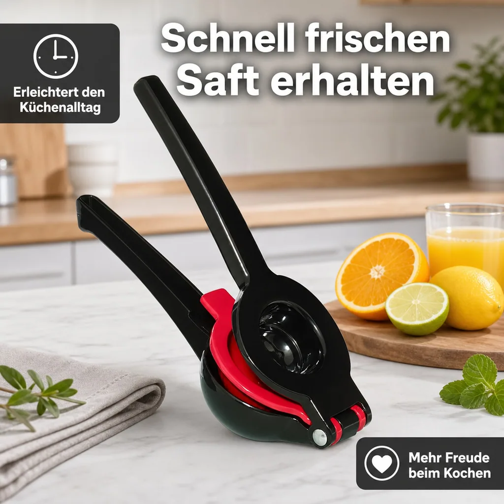 Zitronenpresse, Zitruspresse, Limettenpresse - SQUEEZY, (Black Edition) - Manuelle aus Aluminiumguss