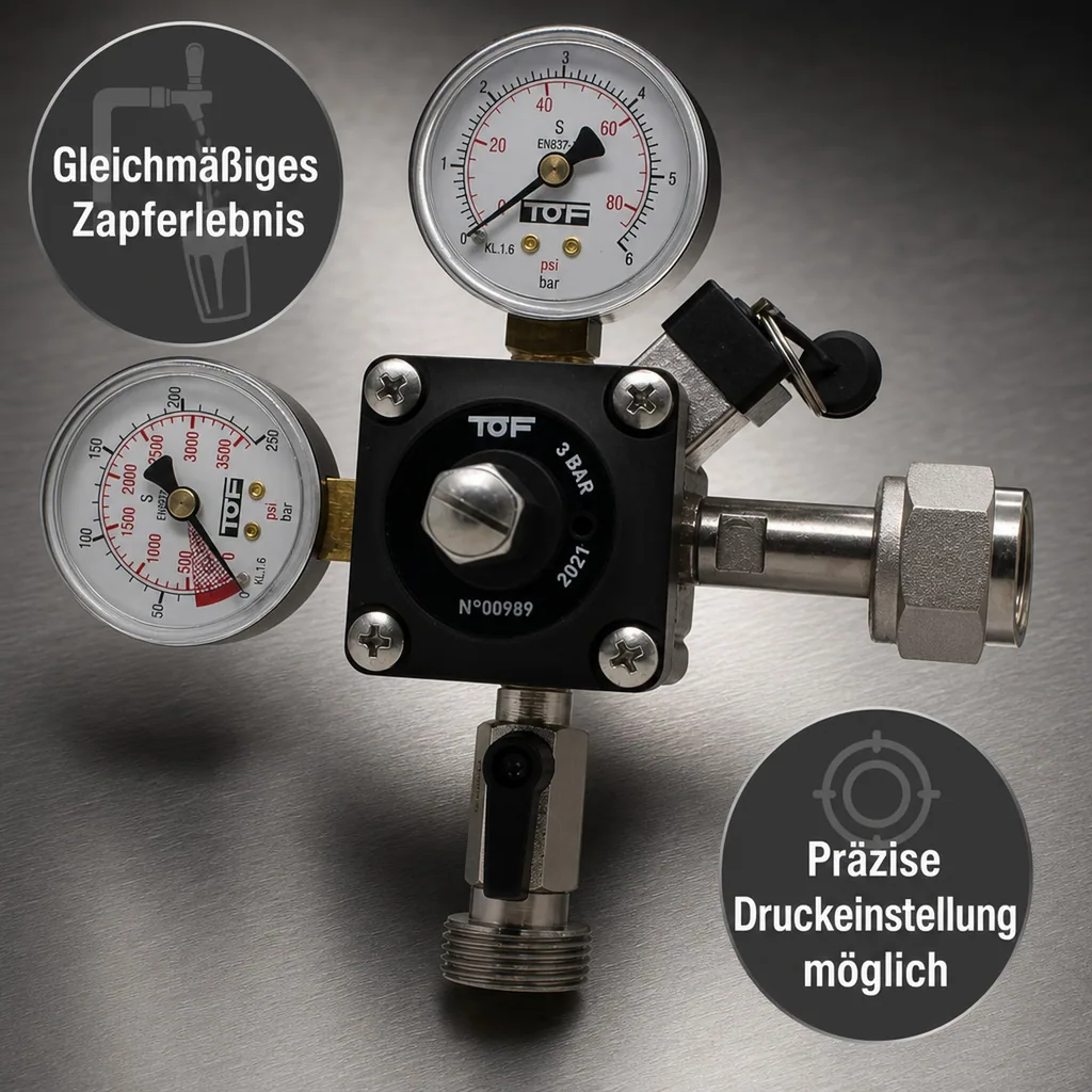 Druckminderer, Druckregler, Druckreduzierventil - CO2 für Bier Zapfanlage 3 bar, 1-leitig