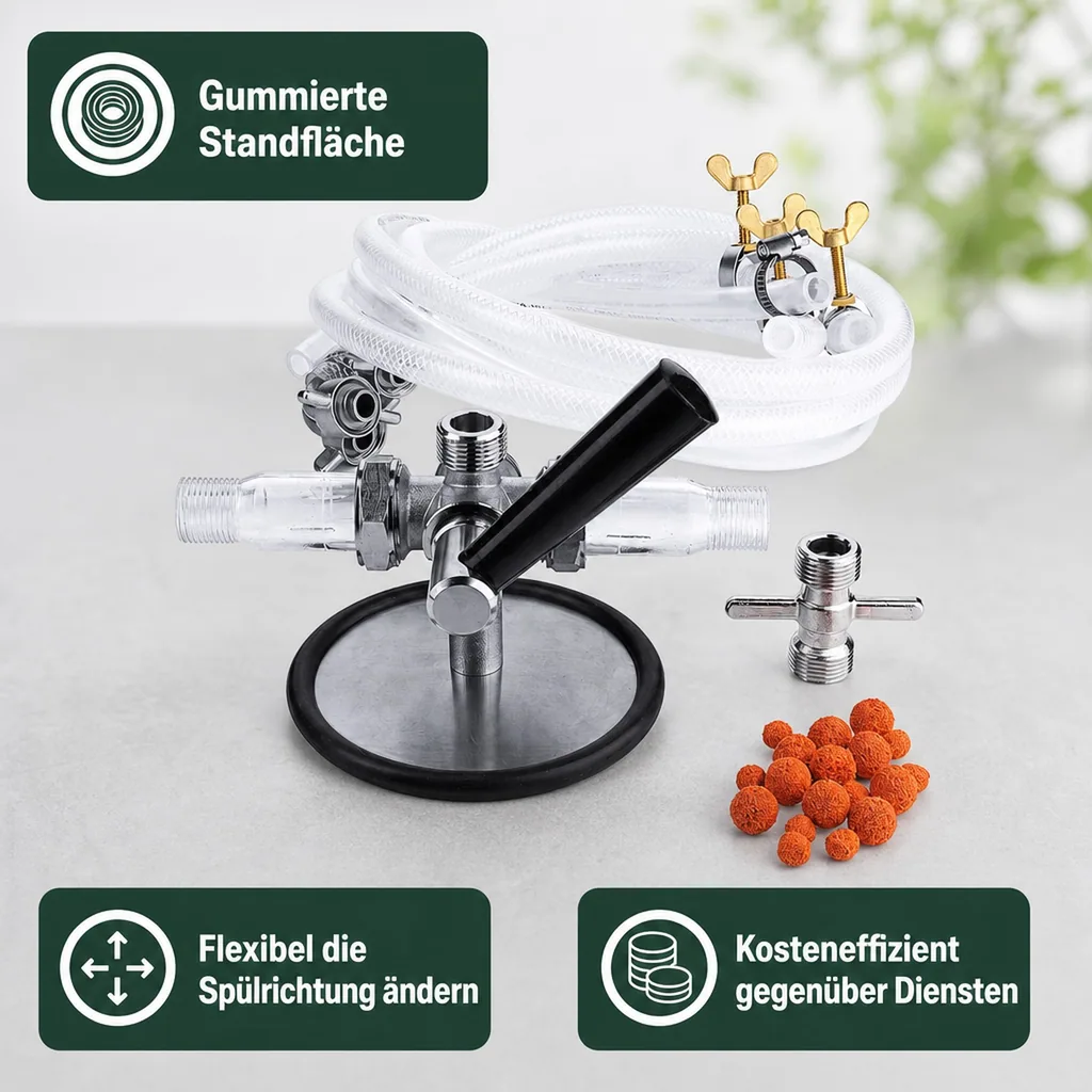 Bierleitungsreinigungsgerät Komplett-Set | Mit Zubehör für Kolben- & Kompensatorhähne