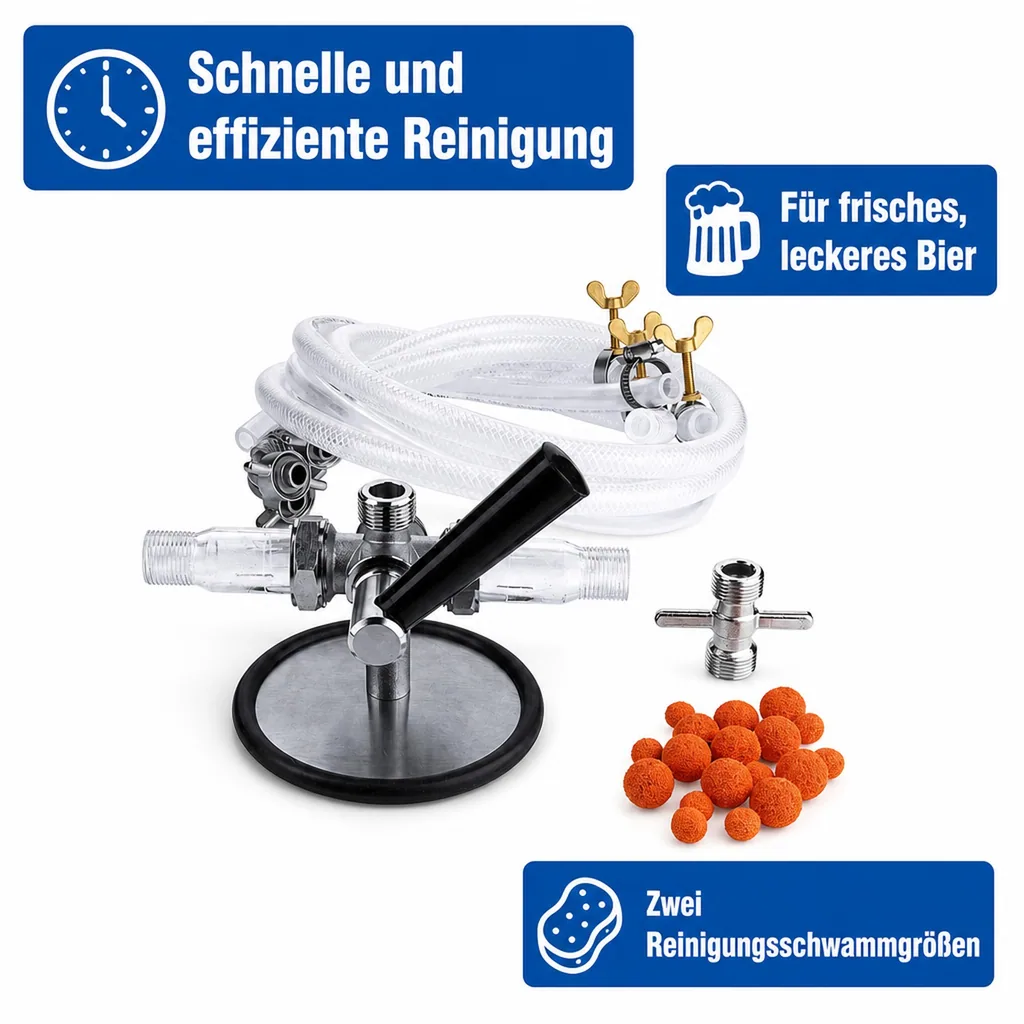 Bierleitungsreinigungsgerät Komplett-Set | Mit Zubehör für Kolben- & Kompensatorhähne