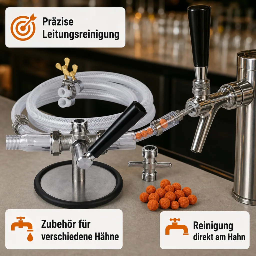 Bierleitungsreinigungsgerät Komplett-Set | Mit Zubehör für Kolben- & Kompensatorhähne