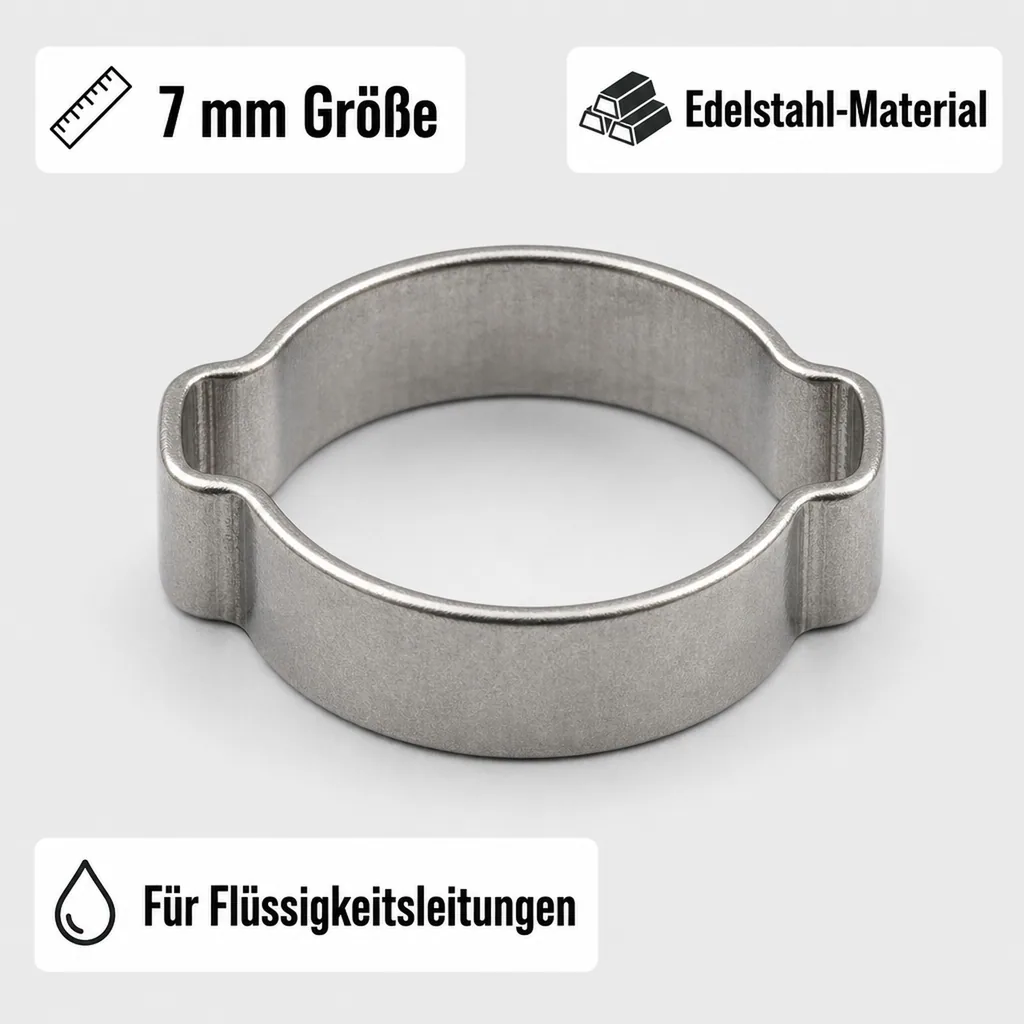 2-Ohr-Schlauchklemme 7 mm, Edelstahl