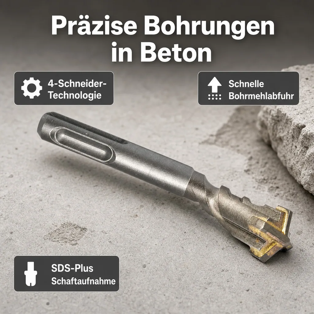 Hammerbohrer SDS Plus 12mm, 4-Schneider, Betonbohrer 450mm