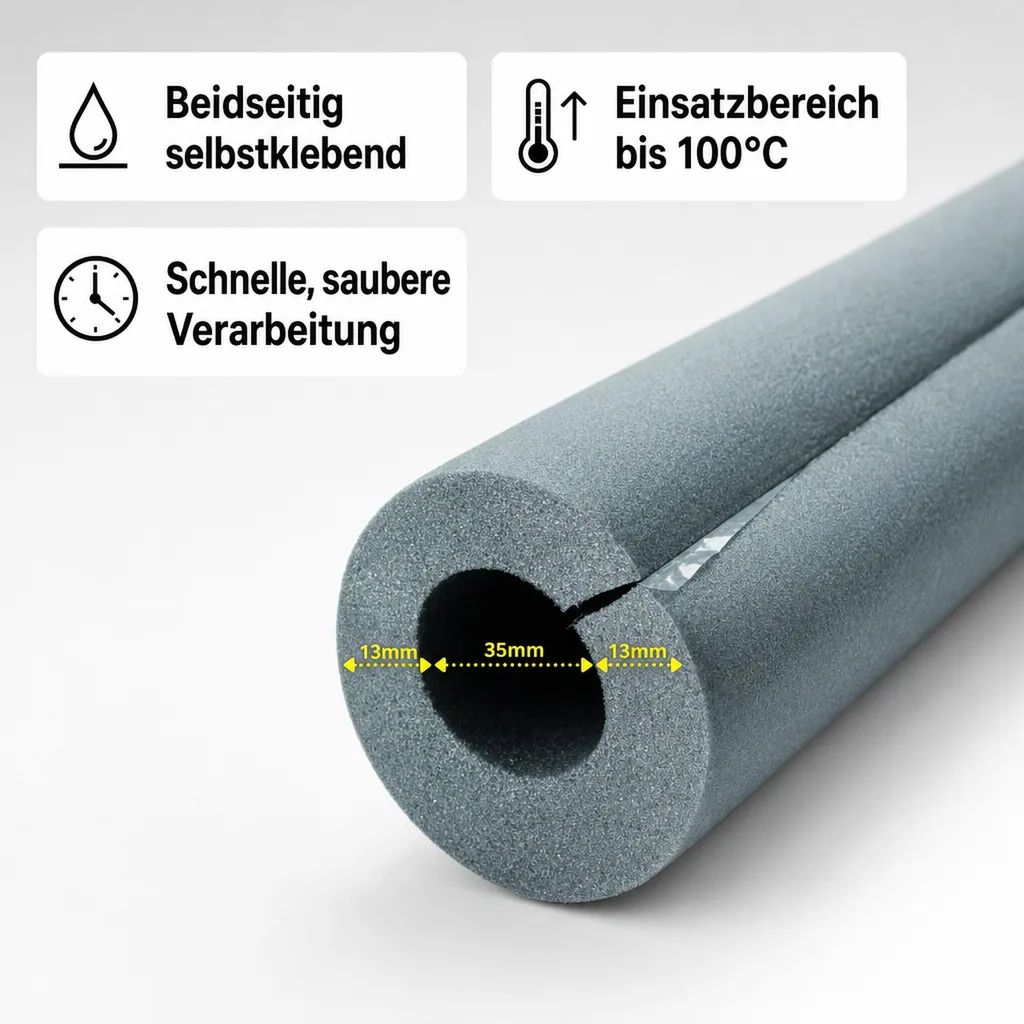Rohrisolierung, 1m Isolierrohr, Ø 35 mm x 13 mm, Selbstklebend