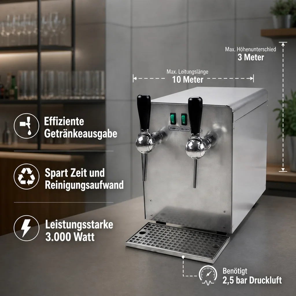 Glühweinzapfanlage, Getränke-Durchlauferhitzer mit/ohne Pumpe, 2 leitig - Heißgetränke, Ausführung: Mit integrierter elektrischer Pumpe - 2 ltg.