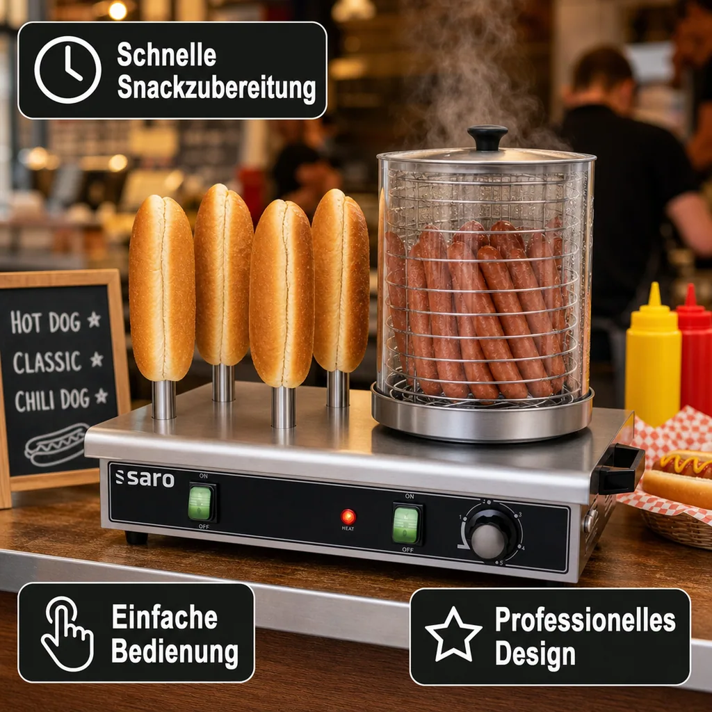 Hot Dog Maker, Bockwurstwärmer, Würstchenwärmer, Hot Dog Steamer - Modell HW 2, Edelstahl