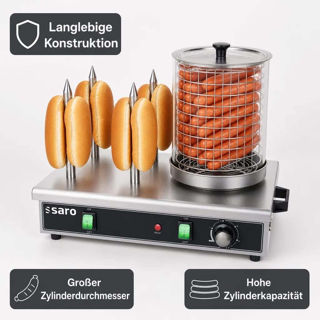 Hot Dog Maker, Bockwurstwärmer, Würstchenwärmer, Hot Dog Steamer - Modell HW 2, Edelstahl